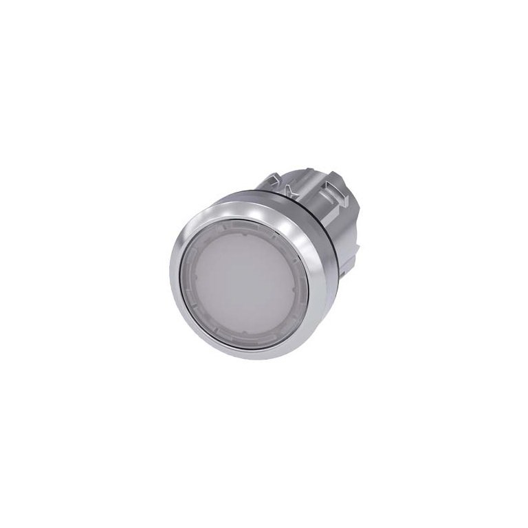3SU10510AB600AA0 Illuminated pushbutton, 22 mm, round, metal, shiny, white, pushbutton, flat, momentary contact type Siemens