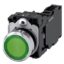 3SU11530AB401FA0 Illuminated pushbutton, 22 mm, round, metal, shiny, green, pushbutton, flat, momentary contact type, with ho