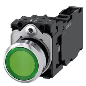 3SU11530AB401FA0 Illuminated pushbutton, 22 mm, round, metal, shiny, green, pushbutton, flat, momentary contact type, with ho