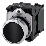 3SU11500AB101BA0 Pushbutton, 22 mm, round, metal, shiny, black, pushbutton, flat, momentary contact type, with holder, 1 NO S