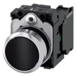 3SU11500AB101BA0 Pushbutton, 22 mm, round, metal, shiny, black, pushbutton, flat, momentary contact type, with holder, 1 NO S