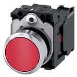 3SU11500AB201CA0 Pushbutton, 22 mm, round, metal, shiny, red, pushbutton, flat, momentary contact type, with holder, 1 NC Sie