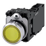 3SU11530AB301FA0 Illuminated pushbutton, 22 mm, round, metal, shiny, yellow, pushbutton, flat, momentary contact type, with h