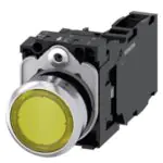 3SU11530AB301FA0 Illuminated pushbutton, 22 mm, round, metal, shiny, yellow, pushbutton, flat, momentary contact type, with h