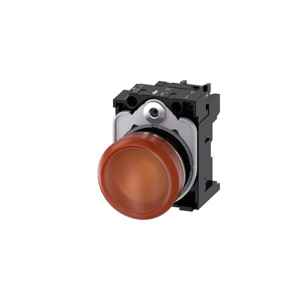 3SU11536AA001AA0 Indicator lights, 22 mm, round, metal, shiny, amber, lens, smooth, with holder, LED module with integrated L
