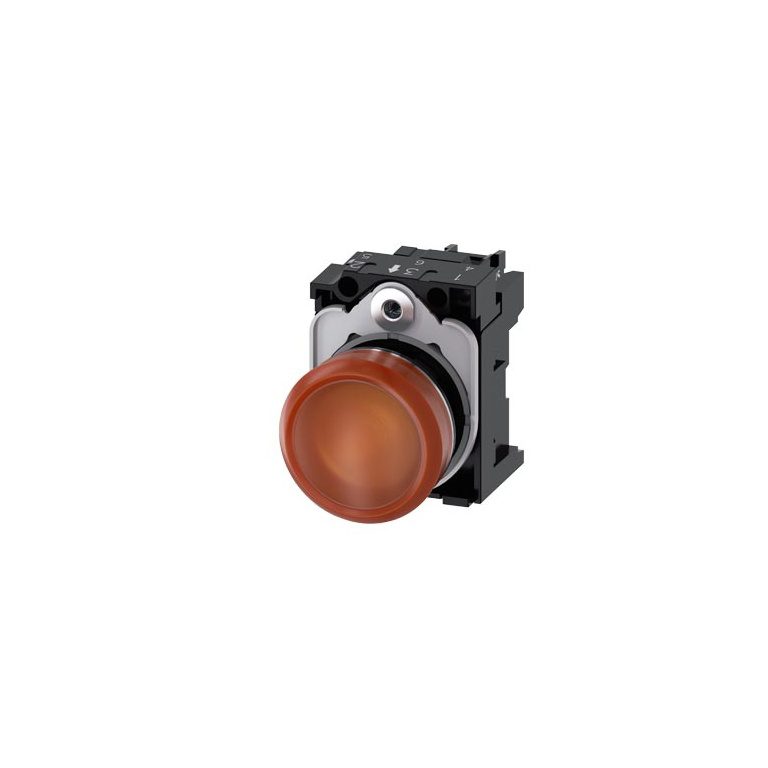 3SU11536AA001AA0 Indicator lights, 22 mm, round, metal, shiny, amber, lens, smooth, with holder, LED module with integrated L