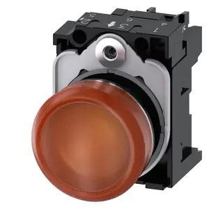 G_IC03_XX_08440i 3SU11536AA001AA0 Indicator lights, 22 mm, round, metal, shiny, amber, lens, smooth, with holder, LED module with integrated L