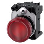 3SU11536AA201AA0 Indicator lights, 22 mm, round, metal, shiny, red, lens, smooth, with holder, LED module with integrated LED