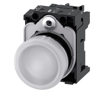 G_IC03_XX_08445i 3SU11536AA601AA0 Indicator lights, 22 mm, round, metal, shiny, white, lens, smooth, with holder, LED module with integrated L
