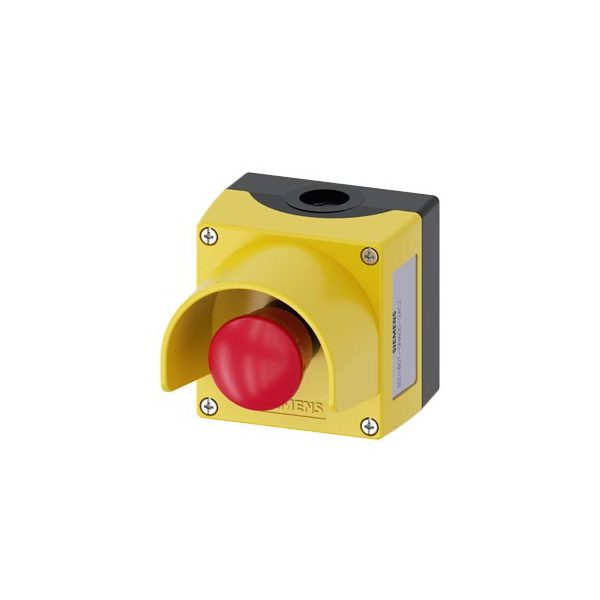 3SU18010NA002AC2 Enclosure for command devices, 22 mm, Enclosure top part yellow, EMERGENCY STOP mushroom pushbutton red, 40