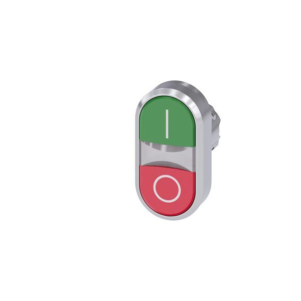 3SU10513AB420AK0 Illuminated twin pushbutton, 22 mm, round, metal, shiny, green I, red O, pushbuttons, flat Siemens g ic03 xx
