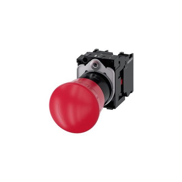 3SU11001HB201PA0 EMERGENCY STOP mushroom pushbutton, 22 mm, round, plastic, red, 40 mm, rotate-to-unlatch, without yellow bac