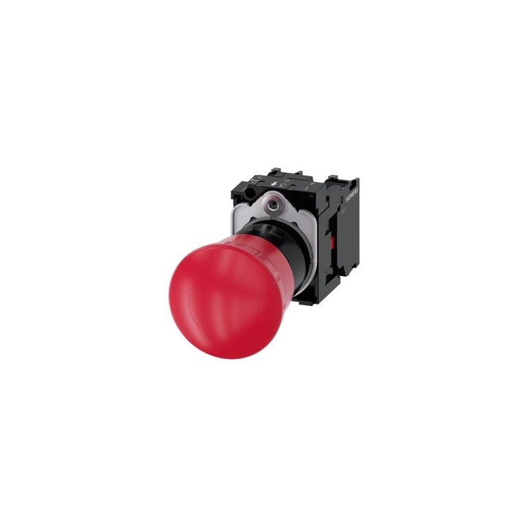 3SU11001HB201PA0 EMERGENCY STOP mushroom pushbutton, 22 mm, round, plastic, red, 40 mm, rotate-to-unlatch, without yellow bac