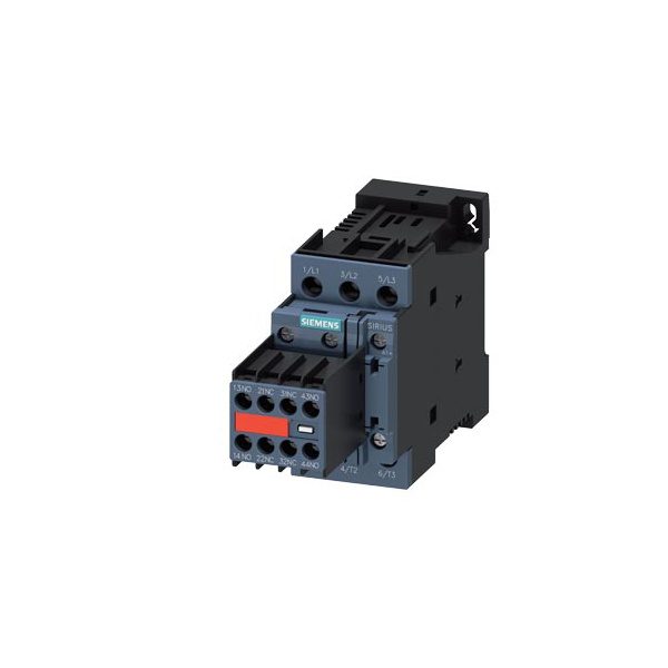 3RT20241DB443MA0 power contactor, 12 A, 3-pole, 24 V DC, with plugged-in varistor, auxiliary contacts 2 NO 2 NC, screw termin