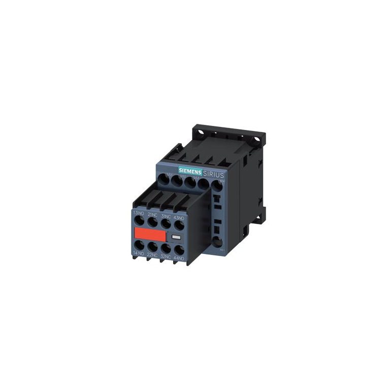 3RT20161BB443MA0 power contactor, 9 A, 3-pole, 24 V DC, auxiliary contacts 2 NO 2 NC, screw terminal, captive auxiliary switc