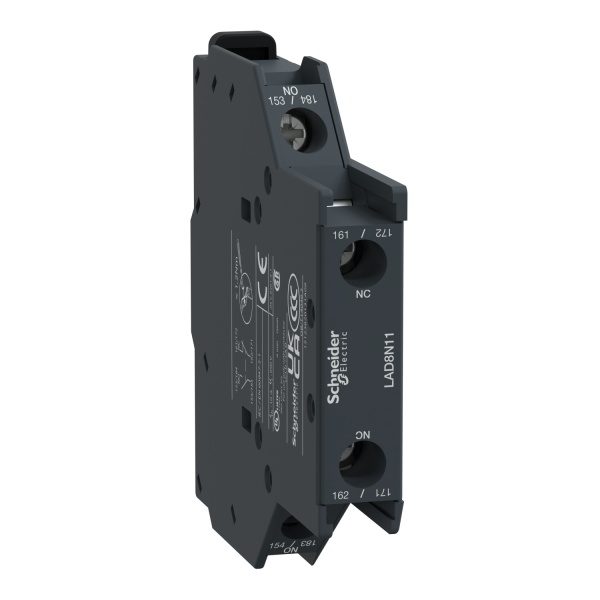 LAD8N11 Auxiliary contact block, TeSys D, 1NO 1NC, side mounting, screw clamp terminals Schneider Electric lad8n11 image 1500