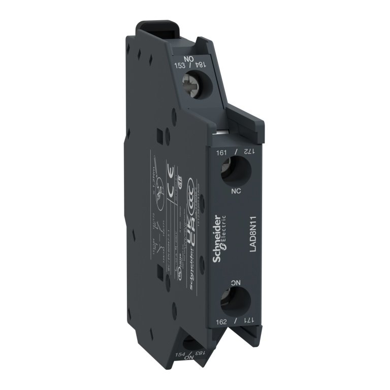 LAD8N11 Auxiliary contact block, TeSys D, 1NO 1NC, side mounting, screw clamp terminals Schneider Electric lad8n11 image 1500