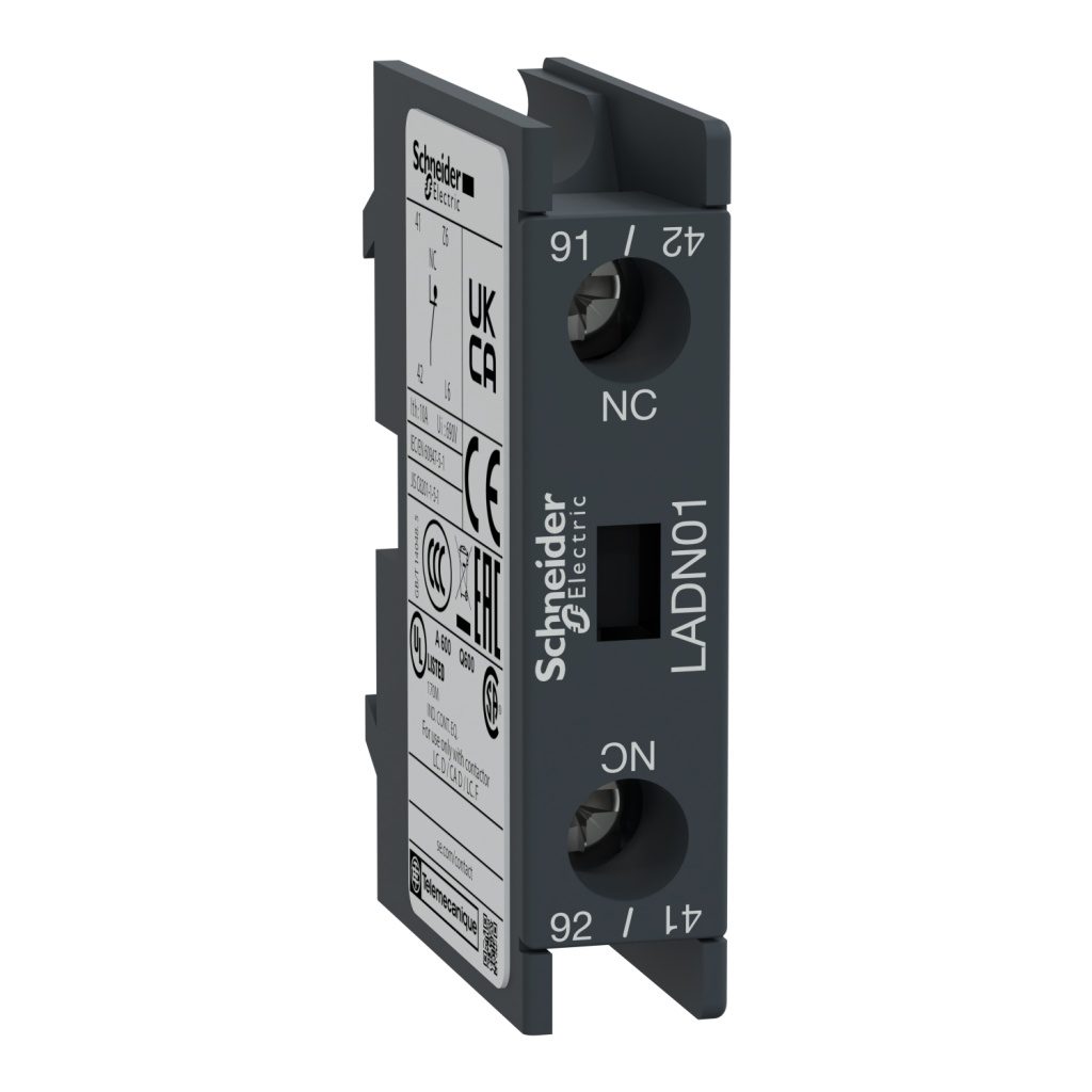 LADN01 Auxiliary contact block, TeSys D, 1NC, front mounting, screw clamp terminals Schneider Electric ladn01 image 1500x1500