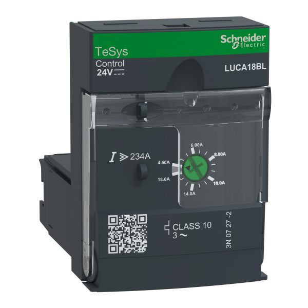 LUCA18BL Standard control unit, TeSys U, 4.5-18A, 3P motors, thermal magnetic protection, class 10, coil 24V DC Schneider Ele