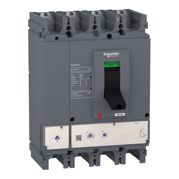 LV563506 circuit breaker EasyPact CVS630F, 36 kA at 415 VAC, 630 A rating ETS 2.3 electronic trip unit, 4P 4d Schneider Elect