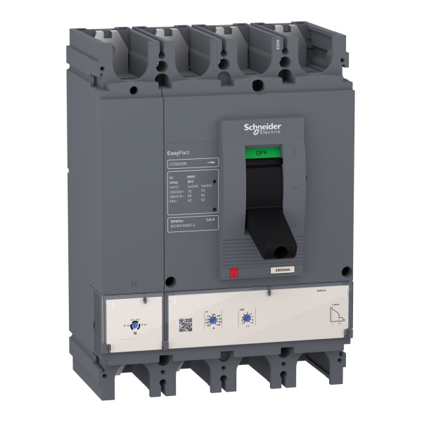 LV563511 circuit breaker EasyPact CVS630N, 50 kA at 415 VAC, 630 A rating ETS 2.3 electronic trip unit, 4P 3d Schneider Elect