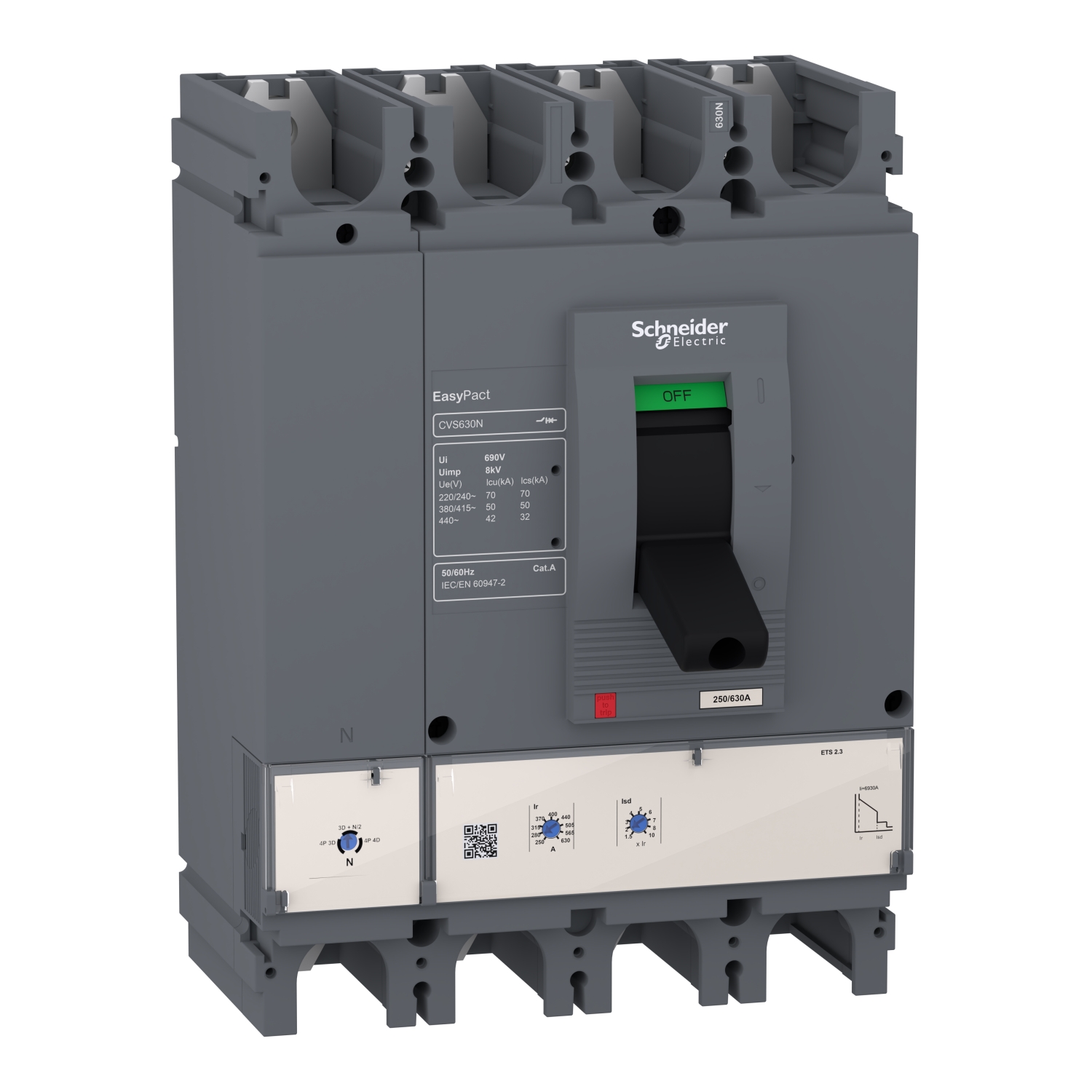 LV563511_2023_Image_1500x1500 LV563511 circuit breaker EasyPact CVS630N, 50 kA at 415 VAC, 630 A rating ETS 2.3 electronic trip unit, 4P 3d Schneider Elect