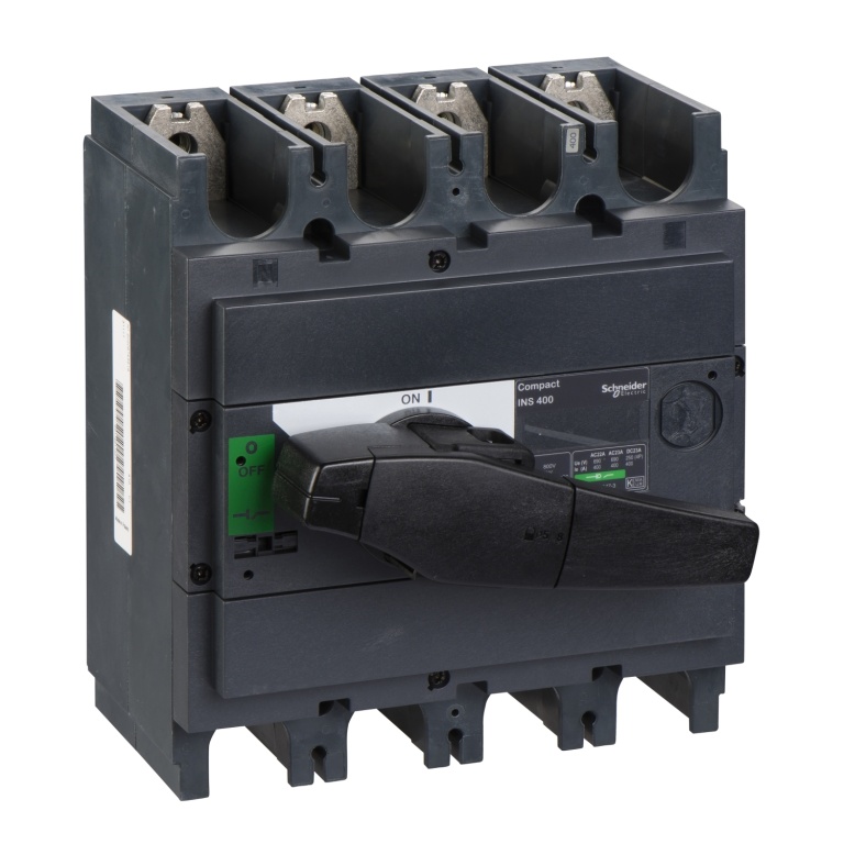 31111 switch disconnector, Compact INS400 , 400 A, standard version with black rotary handle, 4 poles Schneider Electric oda3