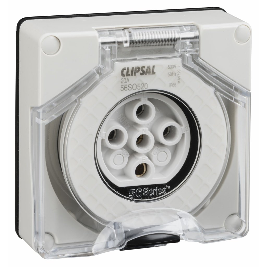 56SO520LE-GY 56 Series Socket outlet 5 Round pin 20A 220 250V, w o enclosue Resistant White Schneider Electric oda56so520le g