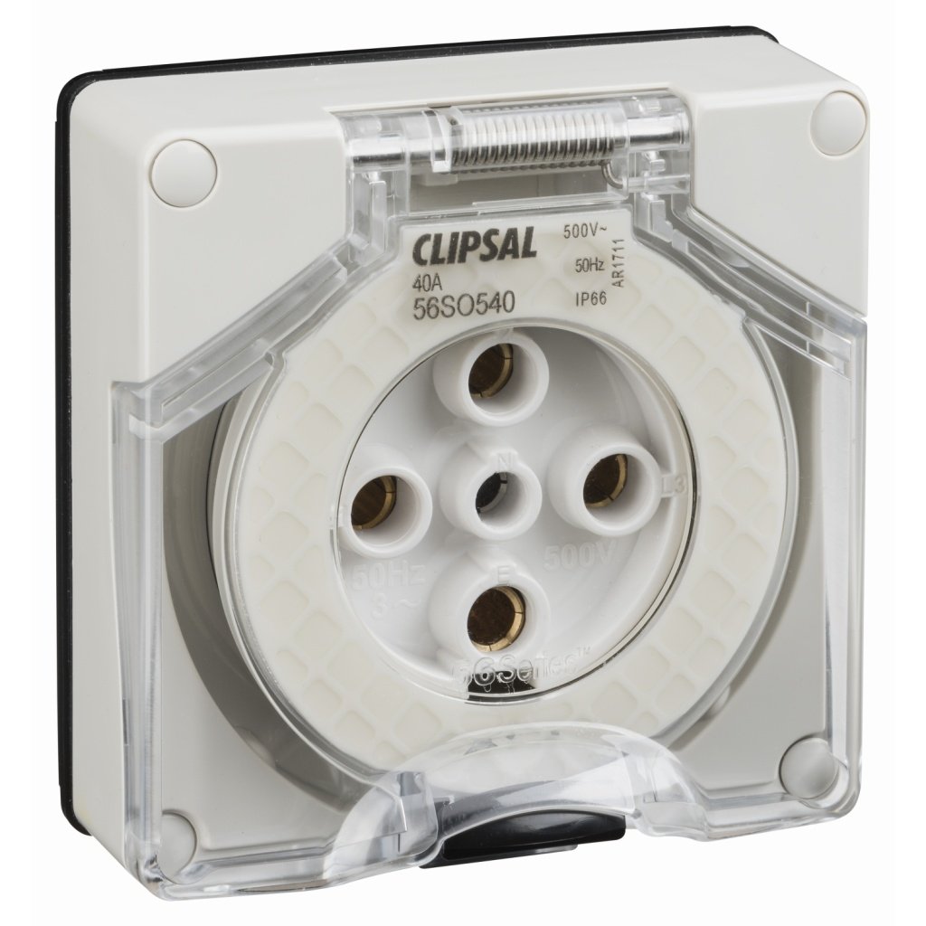 56SO540LE-GY Clipsal 56 Series, Socket Outlet Surface 5 PIN Round 40A Less Enclosure Schneider Electric oda56so540le gy 1500x