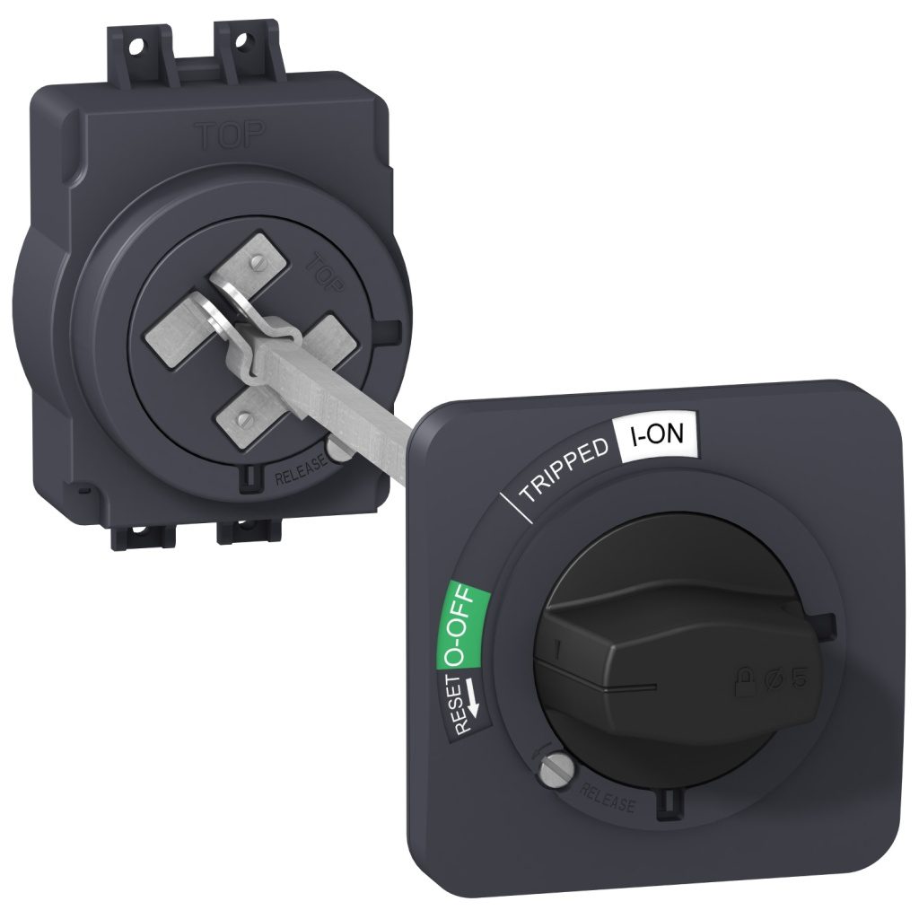 EZAROTE extended rotary handle, EasyPact EZC100, EasyPact CVS100BS, black handle, black front plate Schneider Electric pb1018