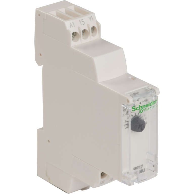 RE17RAMU Modular timing relay, 8 A, 1 CO, 1 s.100 h, on delay, 24 240 V AC Schneider Electric pio00008153 1500x1500