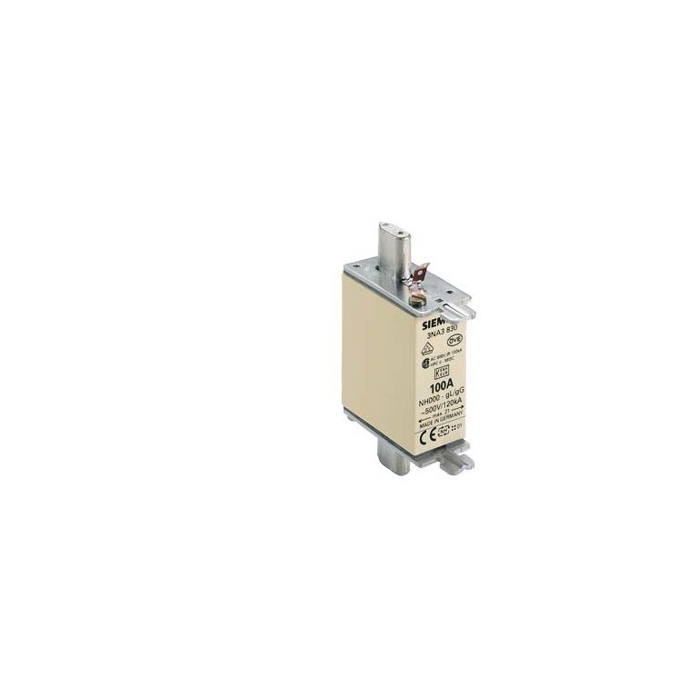 3NA3830 LV HRC fuse element, NH000, In 100 A, AC 500 V, DC 250 V, Front indicator, live grip lugs Siemens p i201 xx 01853i
