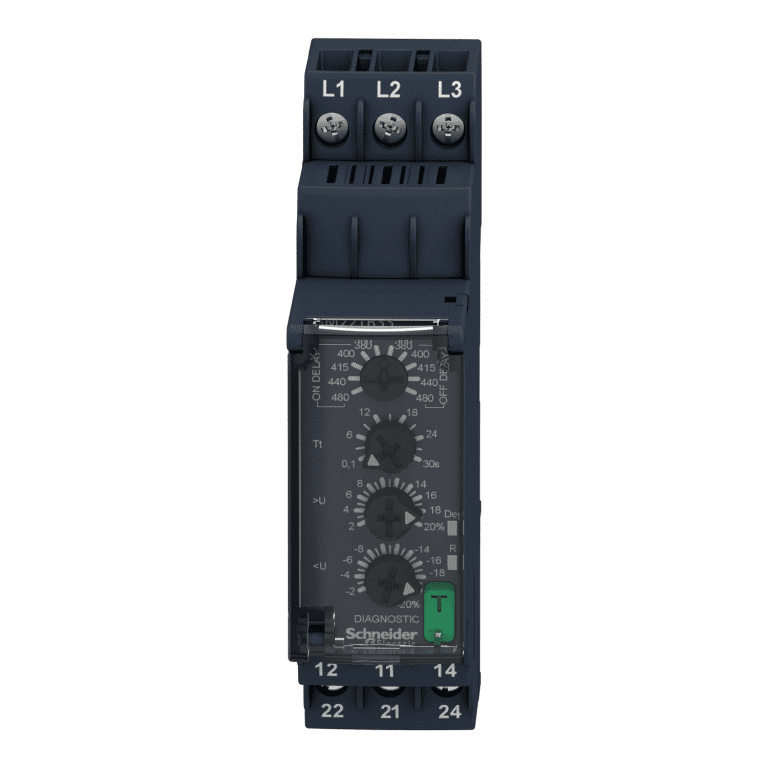 RM22TR33 Modular 3-phase control relay, 8 A, 2 CO, 380 480 V AC Schneider Electric rm22tr33 front 1500x1500