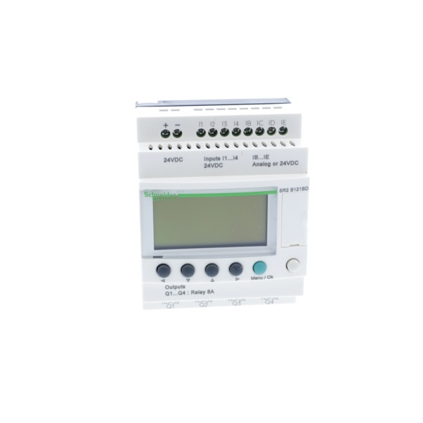 SR2B121BD compact smart relay Zelio Logic 12 I O 24 V DC clock display Schneider Electric sr2b121bd front 1500x1500