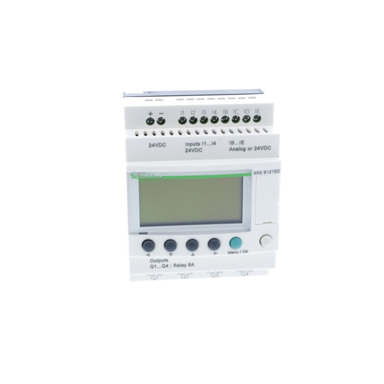 SR2B121BD compact smart relay Zelio Logic 12 I O 24 V DC clock display Schneider Electric sr2b121bd front 1500x1500
