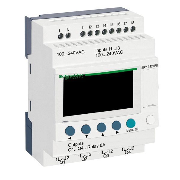 SR2B121FU compact smart relay Zelio Logic 12 I O 100.240 V AC clock display Schneider Electric sr 531 cpfjr16008 1500x1500
