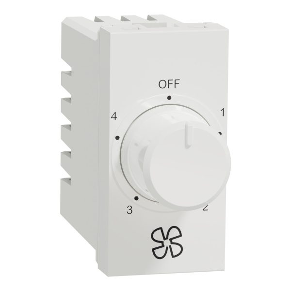 UNS4STFAN1M WE Selector switch, Unica pure, 4 steps 360 deg fan regulation, 1 module, white Schneider Electric uns4stfan1m we