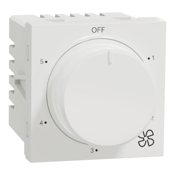 UNS5STFAN2M WE Selector switch, Unica pure, 5 steps 360 deg fan regulation, 2 modules, white Schneider Electric uns5stfan2m w