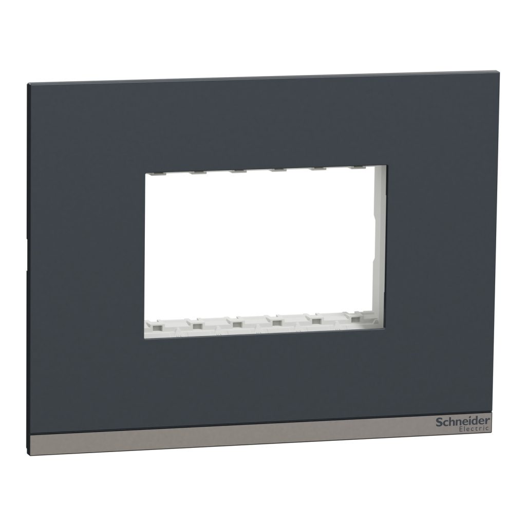 UNSCP3M GY Cover Frame, Unica Pure, with fixing frame, 1 gang, 3 modules, volcanic grey Schneider Electric unscp3m gy iop def