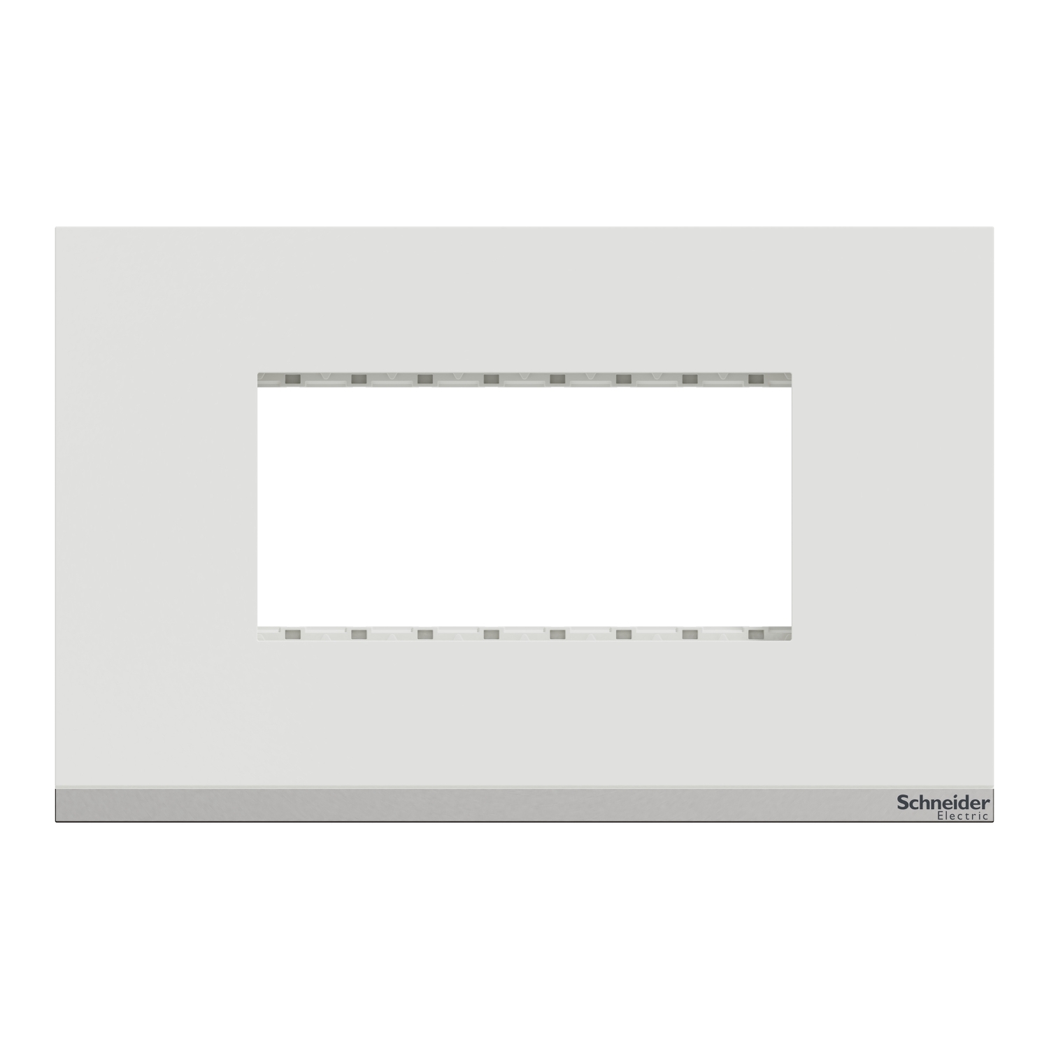 UNSCP4M_WE_IOP-face_WD19_1500x1500 UNSCP4M WE Cover Frame, Unica Pure, with fixing frame, 1 gang, 4 modules, polar white Schneider Electric unscp4m we iop face