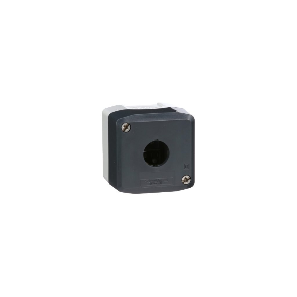 XALD01 Empty enclosure, plastic, dark grey lid, for push button Ø22, 1 cut-out Schneider Electric xald01h7 da19 web
