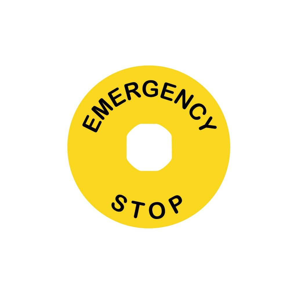 ZBY9330N Marked ring legend, Harmony XB5N XB7N, plastic, yellow, 60mm, marked Emergency Stop Schneider Electric xb4 632 cpoda