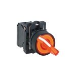 XB5AK125B1N Ill selector switch, Harmony XB5N XB7N, plastic, yellow, 22mm, short handle, 2 position, stay put, 24V AC DC, 1 N