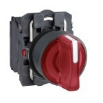 XB5AK134M5N Ill selector switch, Harmony XB5N XB7N, plastic, red, 22mm, short handle, 3 position, stay put, 230V AC, 1NC 1NO