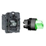 XB5AK133B3N Ill selector switch, Harmony XB5N XB7N, plastic, green, 22mm, short handle, 3 position, stay put, 24V AC DC, 2 NO