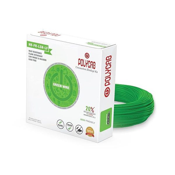 16Sqmm, Green Polycab Maxima Green Wire HR FR-LSH LF PVC Insulated Copper Cable 90Mtrs polycab green