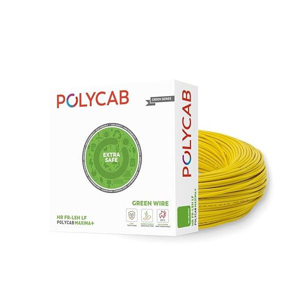 16Sqmm, Yellow Polycab Maxima Green Wire HR FR-LSH LF PVC Insulated Copper Cable 90Mtrs polycab maxima yellow