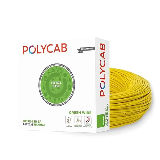 Polycab maxima+ yellow 16Sqmm, Yellow Polycab Maxima Green Wire HR FR-LSH LF PVC Insulated Copper Cable 90Mtrs polycab maxima yellow