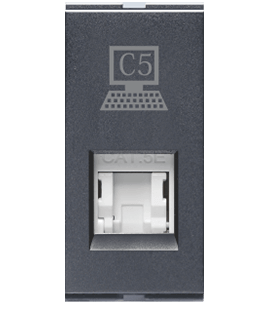 7028 1M EDP Socket Outlet -RJ -45 Cat 5e with Shutter Graphit Grey Special 7 Lisha 7028 Image