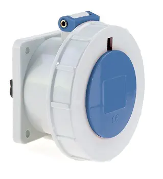 fo1372 125 Amp 3 Pin Panel Mounting Socket Outlet Straight Neptune Bals Water Tight IP 67 13452 fo
